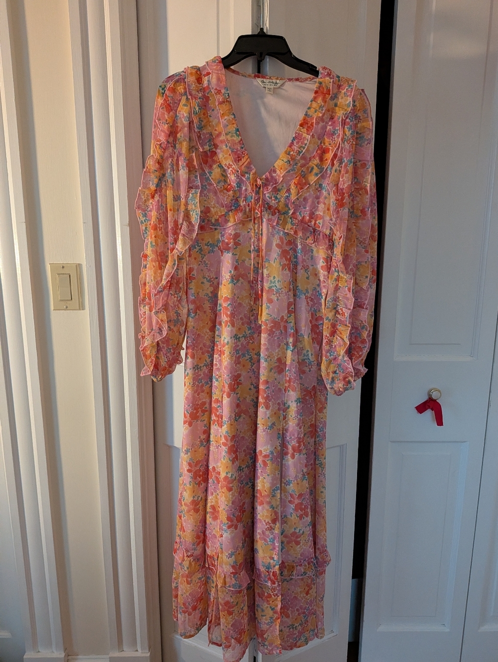Pink Floral Ruffle Maxi Dress